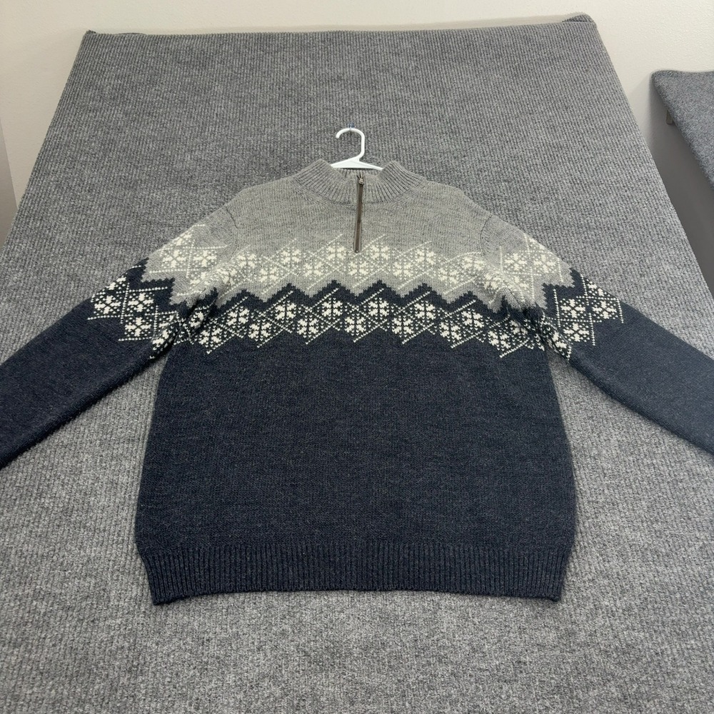 Paolo Mondo Sweater Mens XL Blue Grey Wool Blend Fair Isle Quarter Zip Mock Neck